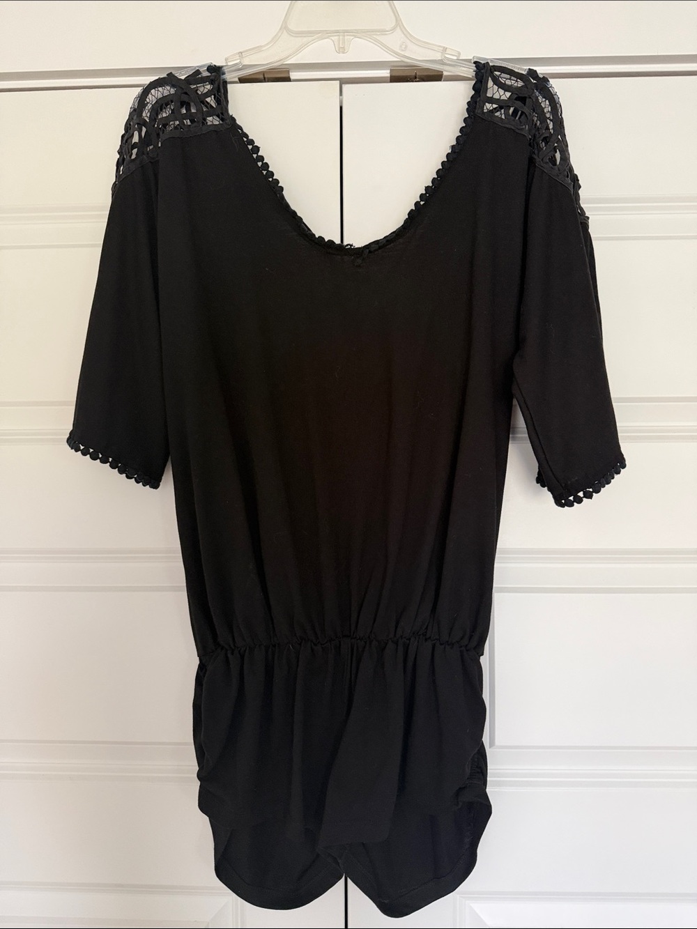Venus Black Women's Crochet Shoulder Peplum Romper